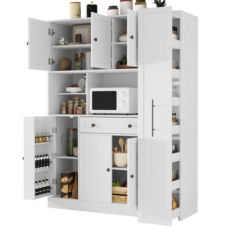 Large Kitchen Pantry Storage Cabinet Cupboard, Buffet with Hutch and Pull-Out Side Cabinet for Enhanced Kitchen Organization