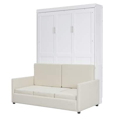 Full Murphy Bed with Sofa, Space-Saving Wall Bed, Hidden Storage, Pull-Down System, and Stylish Modern Design