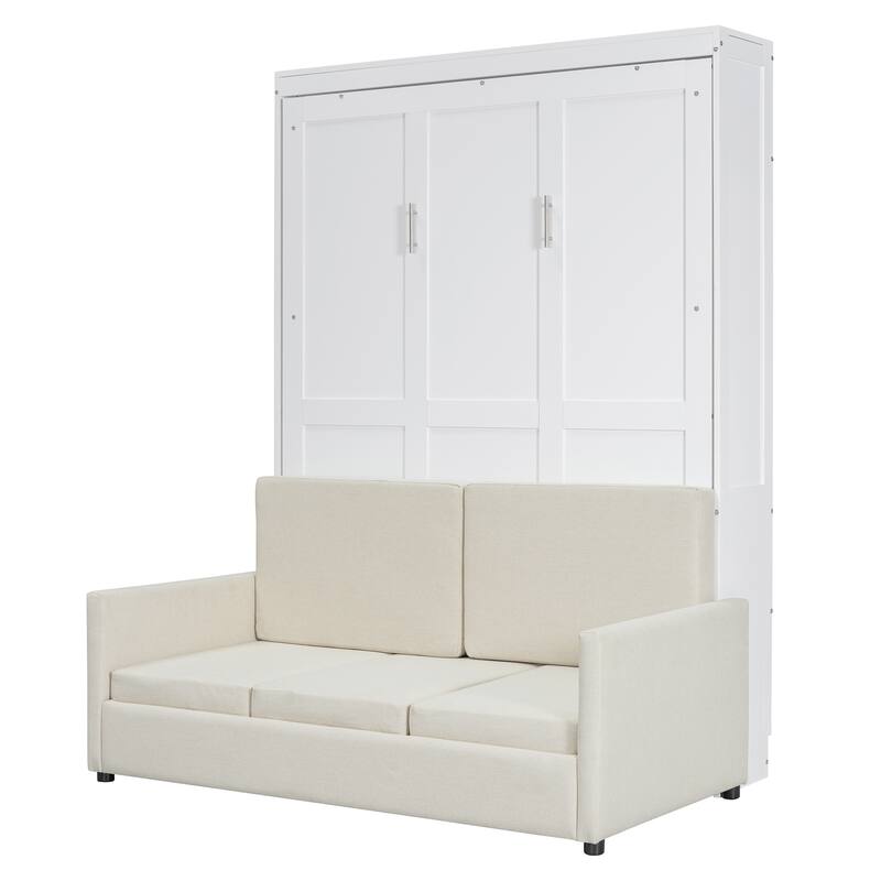 Multifunctional Full Size Murphy Bed with Sofa & Cushion, Ideal for Studio Apartments & Space Efficiency