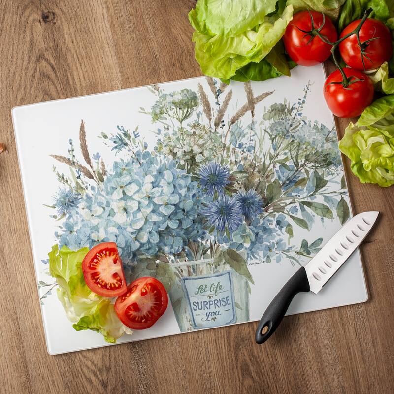 Tempered Glass Counter Saver / Cutting Board Bohemian Blue - 15 Inch By 12 Inch - Made In The USA