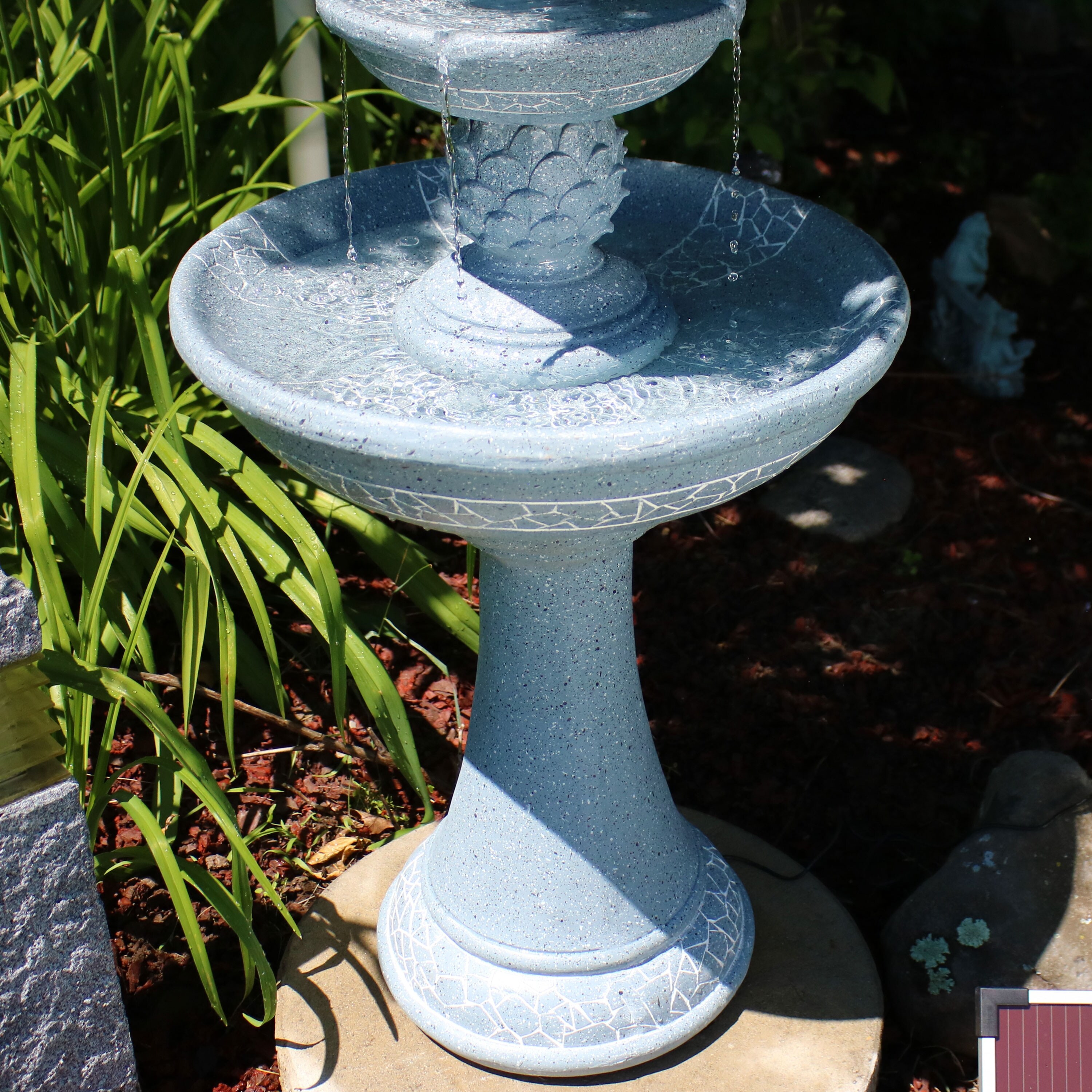Outside Garden and Patio Water Feature with Rechargeable Solar Battery Sunnydaze Dual Pineapple 2-Tier Solar with Battery Backup Outdoor Water Fountain with LED Lights 34-Inch