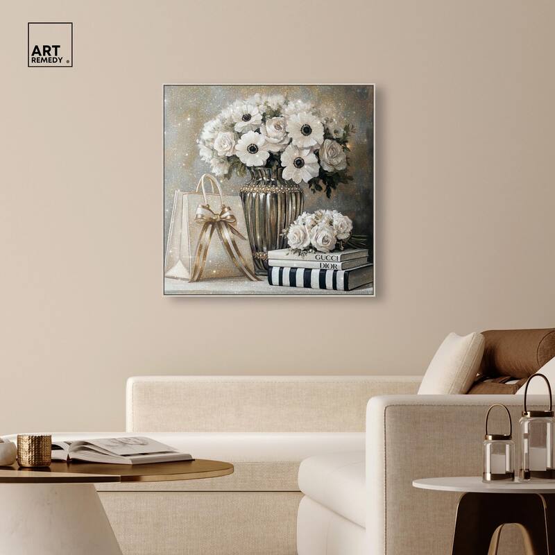 Elegant Flowers Books Neutral Canvas by Art Remedy