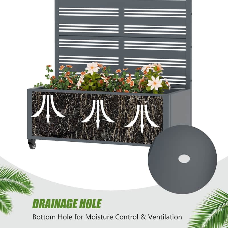 Outdoor Metal Galvanized Privacy Screen Planter Box with Trellis Lockable Wheels