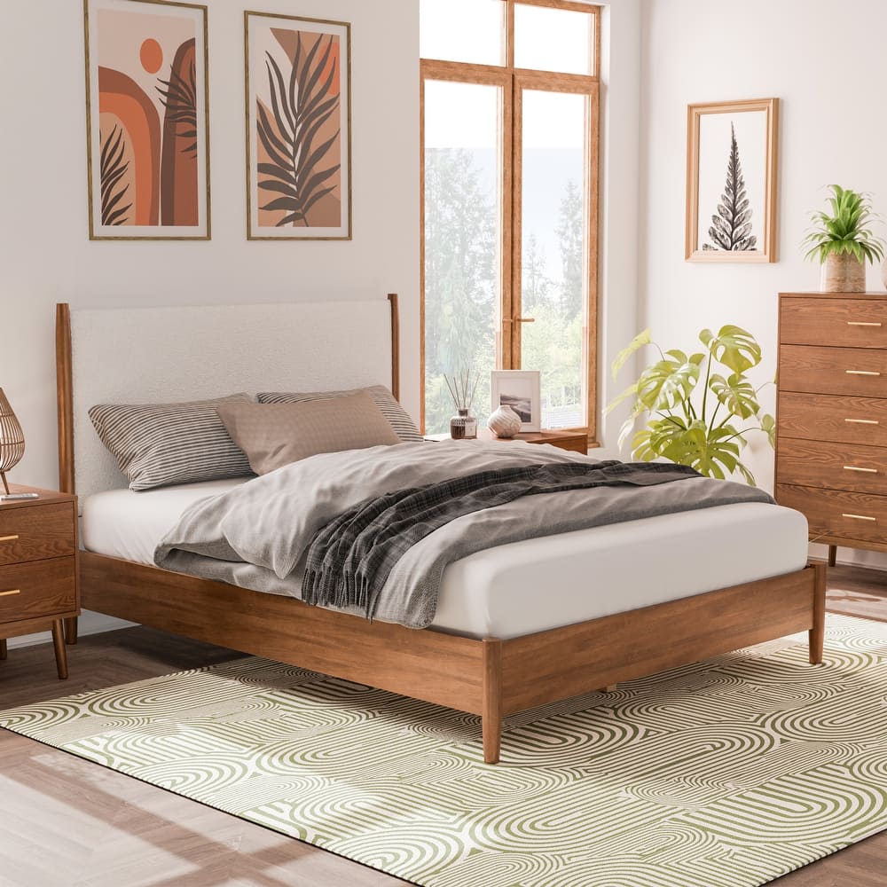 Furniture of America Beau Midcentury Walnut Wood Platform Bed