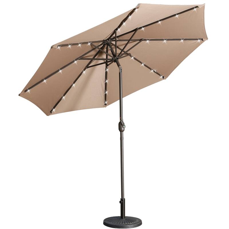 Clihome 9-Ft Outdoor 32 LED Solar Market Umbrella with Tilt & Crank