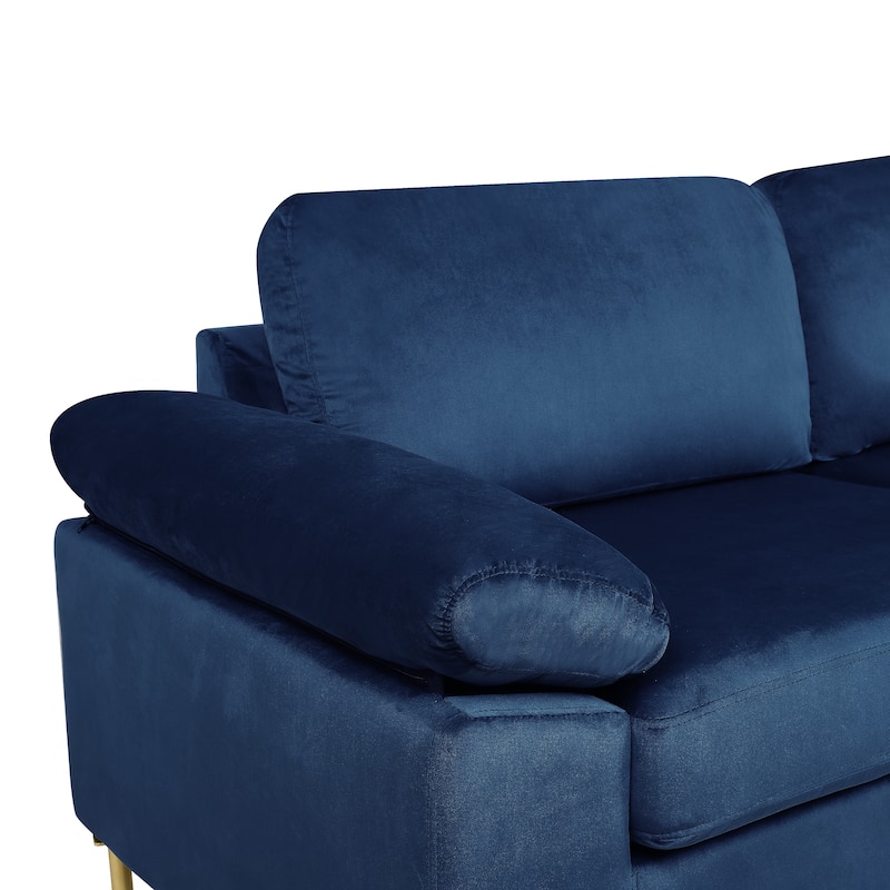 Blue Velvet Sectional Sofa with Chaise