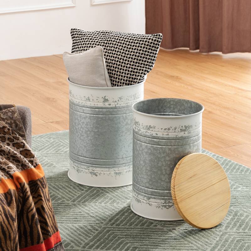 Glitzhome Industrial Farmhouse Round Storage Side Tables (Set of 2)