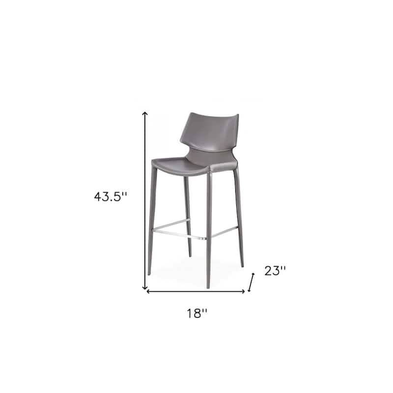 HomeRoots Set of Two 30" Gray Faux Leather And Steel Low Back Bar Height Bar Chairs
