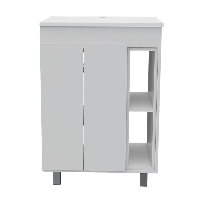 HomeRoots 24" White Wood Freestanding Bathroom Vanity With Sink And Medicine Cabinet With Mirror