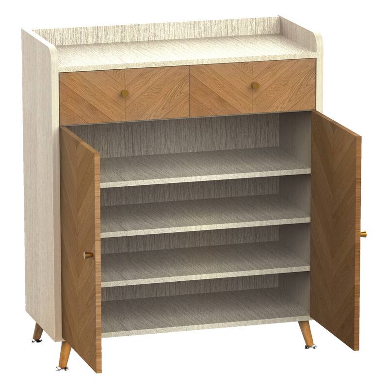 GDFStudio Thatch Shoe Cabinet with Commercial-Grade Laminate Herringbone Storage and Adjustable Shelves