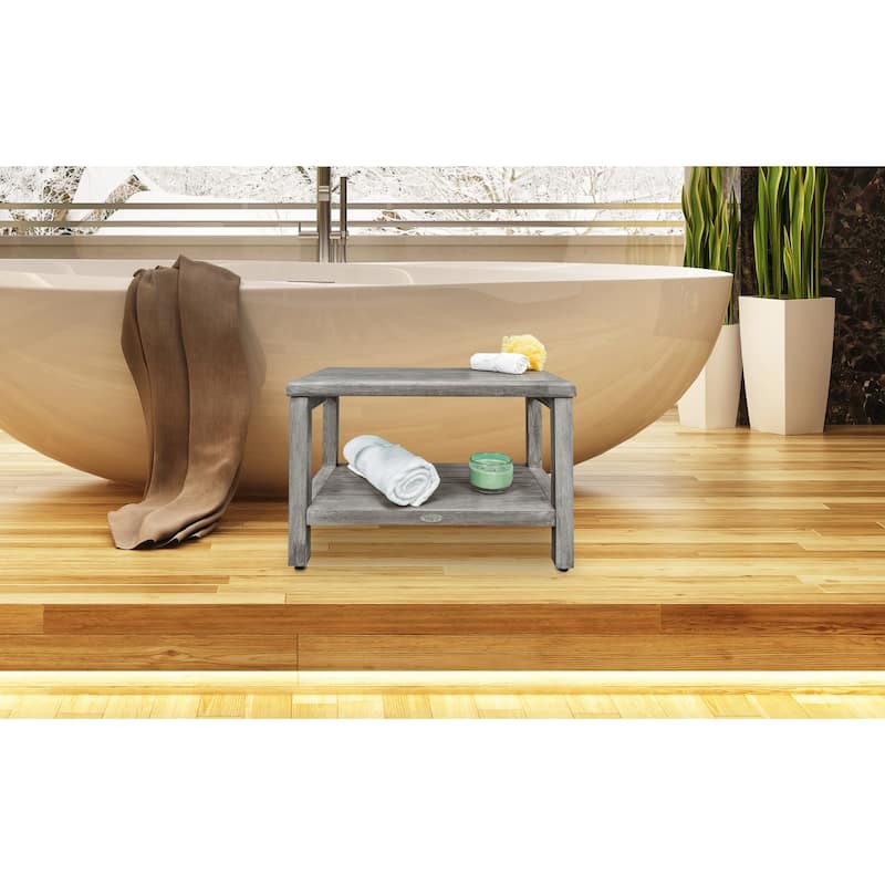 CoastalVogue Eleganto Antique Gray 24" Teak Wood Shower Bench