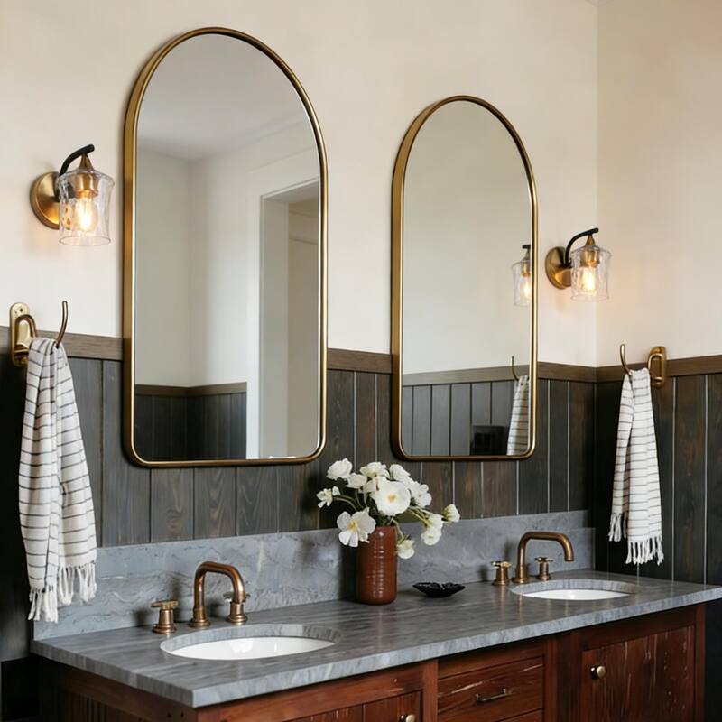 Modern 1-Light Black Gold Wall Sconce Glass Vanity Lights for Bathroom