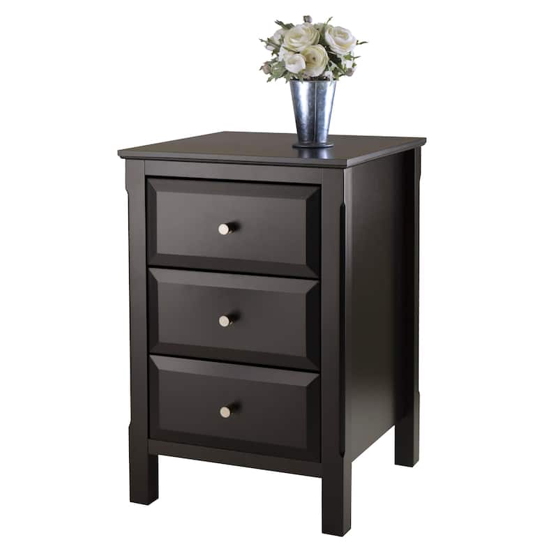 Black Wooden Nightstand Accent Table with 3 Spacious Storage Drawers - 15.75”L x 15.75”W x 23.63”H