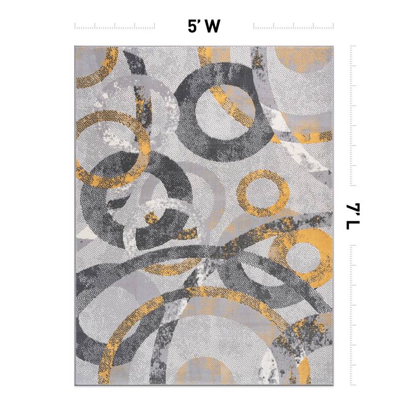 World Rug Gallery Distressed Modern Circles Area Rug