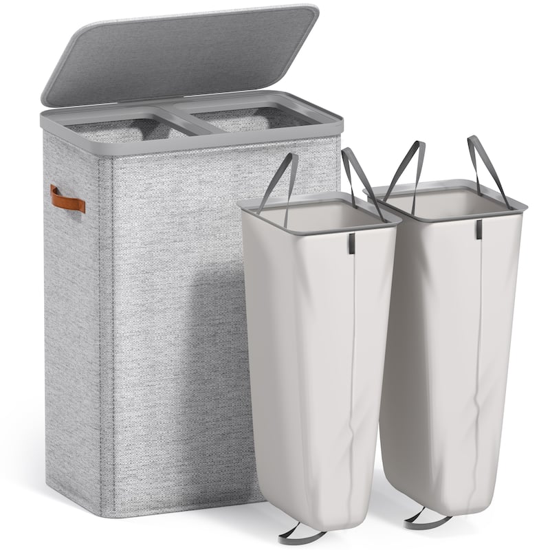 Sorbus 2-Compartment Laundry Basket with Removable Laundry Bag - Durable Organizer for Bathroom. - Grey