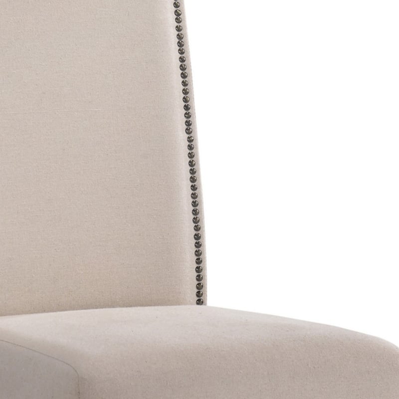 Cream and Espresso Linen Dining Parsons Chair with Nailhead Trim - 22.80" x 18.50" x 41.50"