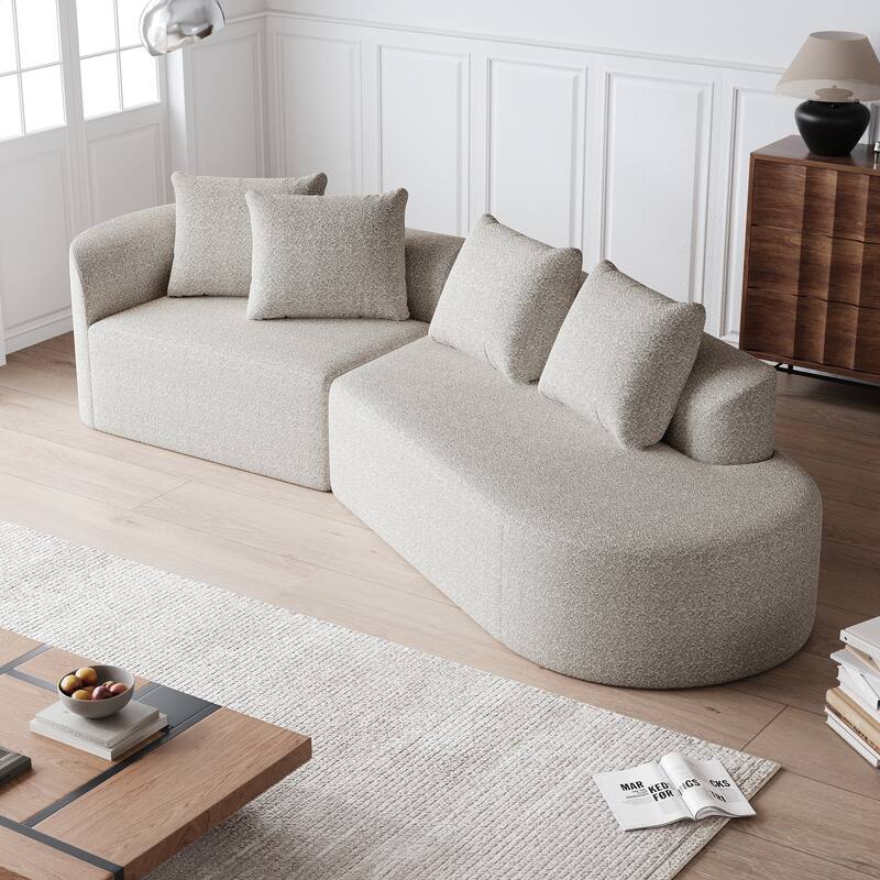 Upholstered Oversized Sectional Sofa, 112-Inch Chenille 4-Seater Extra Deep & Wide Seat Curved Cloud Couch with 4 Throw Pillows