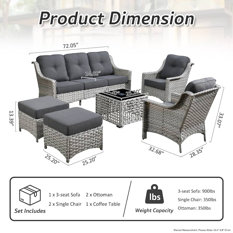 OVIOS 6 Pieces Outdoor Wicker Set With Solar-Powered Table