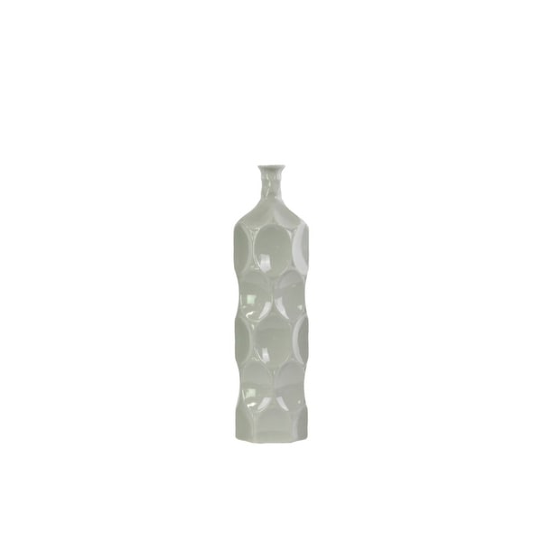 Contemporary Ceramic Bottle Vase With Dimpled Sides, Medium, Gray