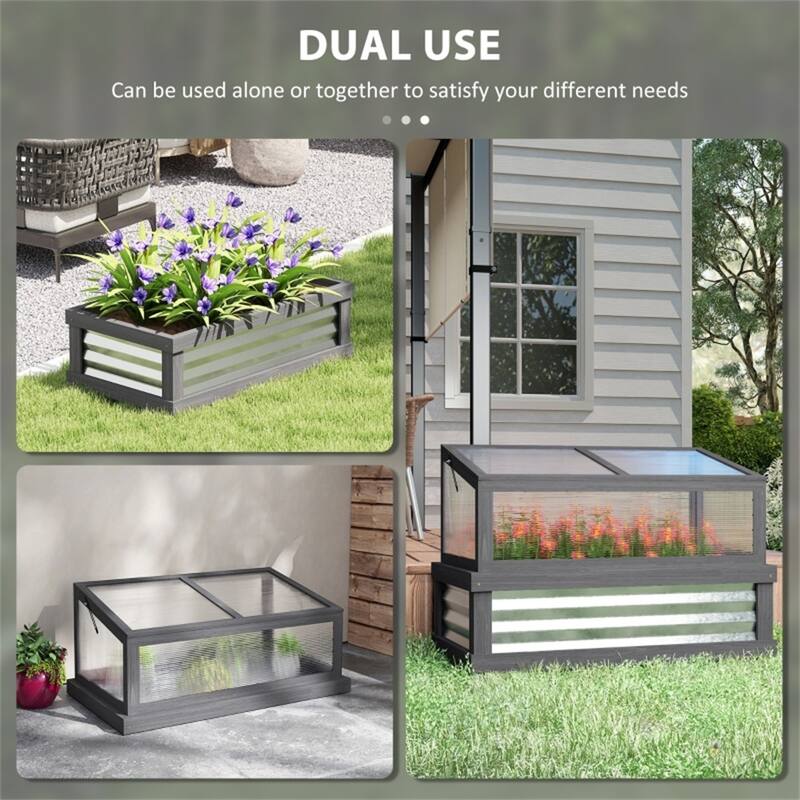 Raised Garden Bed with Cold Frame Greenhouse Fir Wood and Galvanized Steel for All Season Plant Protection