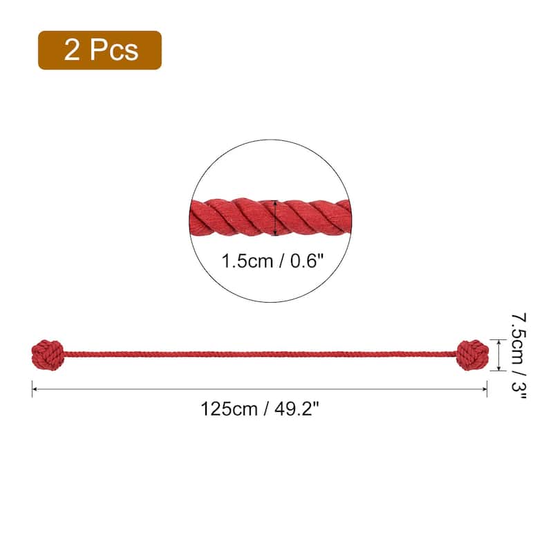 2Pcs Curtain Tiebacks Rope w Double Ball for Indoor/Outdoor Curtains - Red