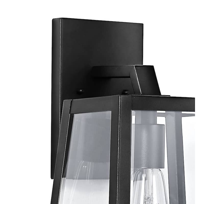 Westfield 9" Iron/Glass Modern Industrial Angled LED Outdoor Lantern, Black by JONATHAN Y