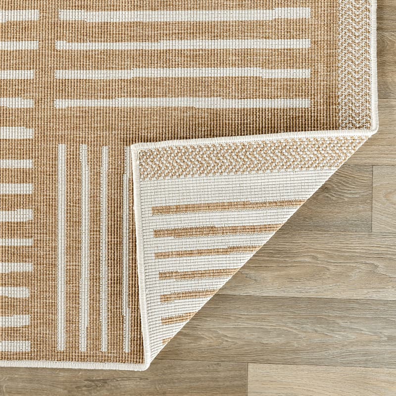 World Rug Gallery Contemporary Stripe Weather Resistant Reversible Indoor/Outdoor Area Rug