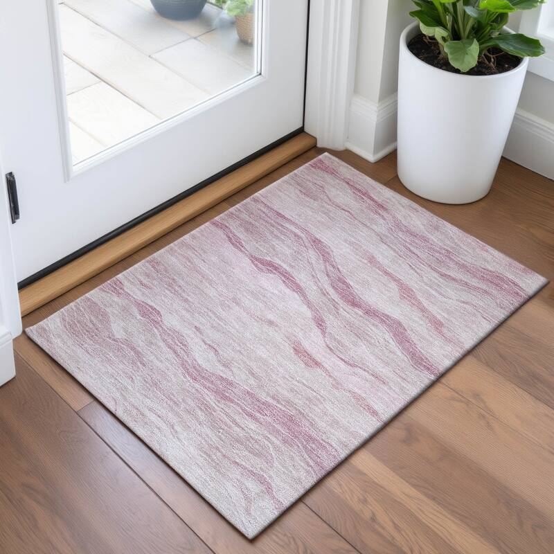 Premium Washable Super Soft Modern Waves Mayfield Rug - Pink - 1'8" x 2'6"