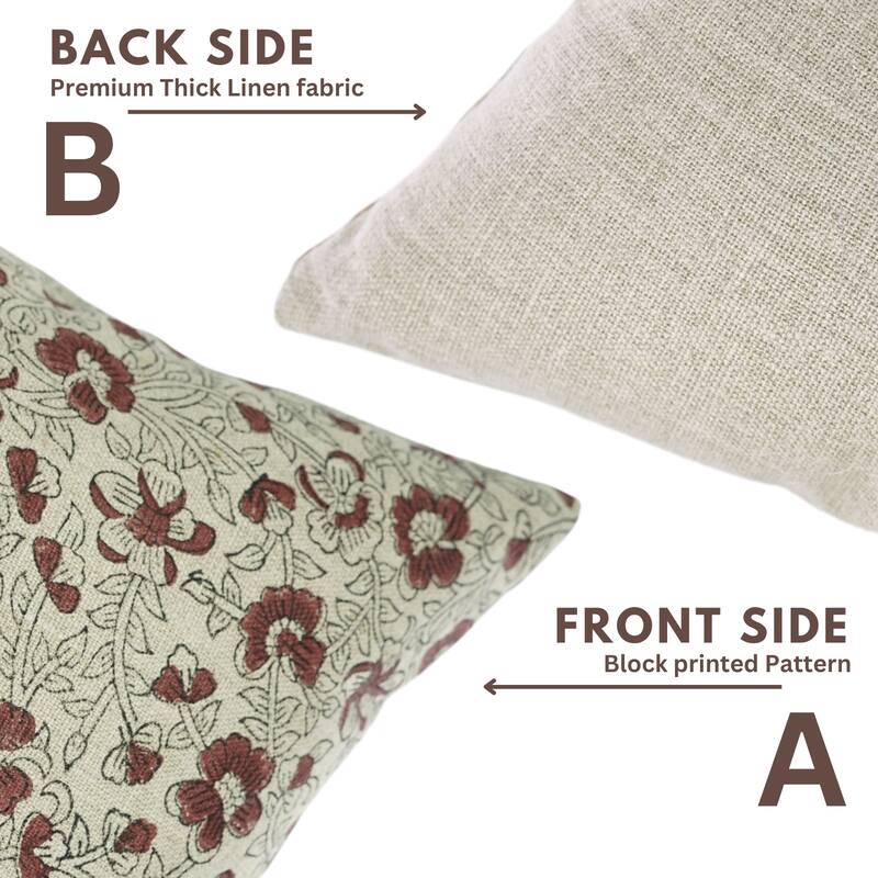 Fabdivine Thick Linen Vintage Cushion Cover for Lounge or Dining, Living Room Red Pillowcase Hand Block Print, Saundrya