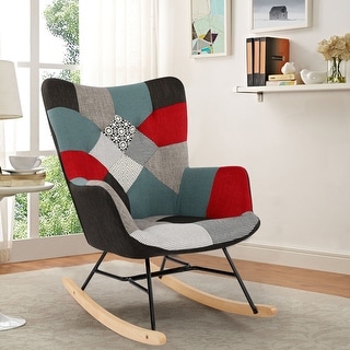Patchwork Rocking Chair Upholstered Recliner Comfy Accent Chair - Bed ...