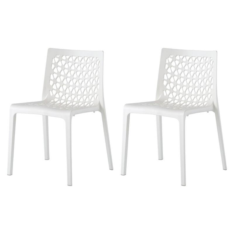 HomeRoots Set of Two White Heavy Duty Plastic Outdoor Stacking Dining Chairs