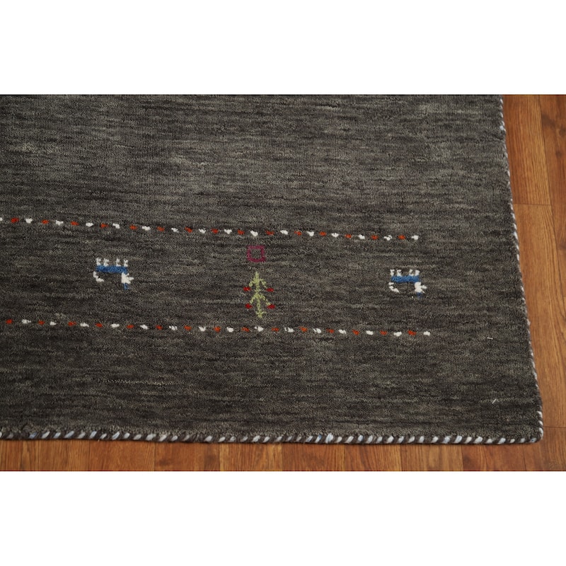 Tribal Gabbeh Indian Area Rug Hand-Knotted Grey Modern Wool Carpet - 5'0" x 7'8"