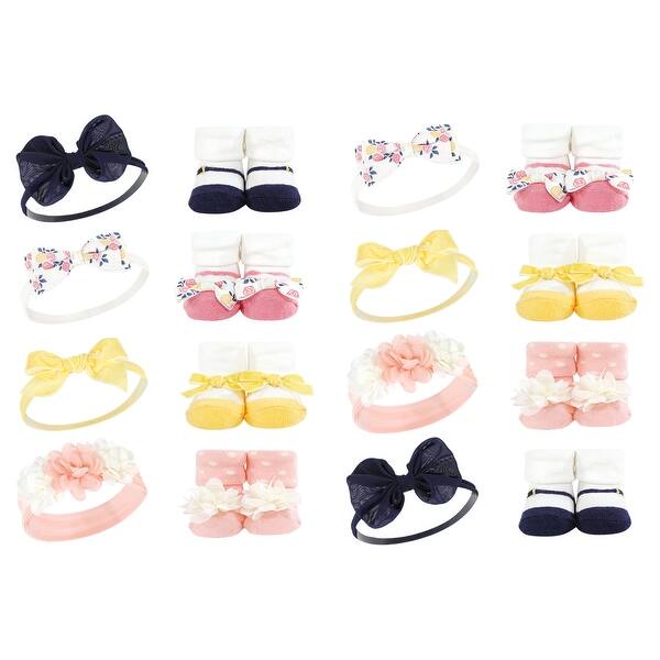 slide 1 of 1, Hudson Baby Infant Girl 16Pc Headband and Socks Giftset, Pink Yellow Flower, One Size - Pink Yellow Flower Pink Yellow Flower - One Size