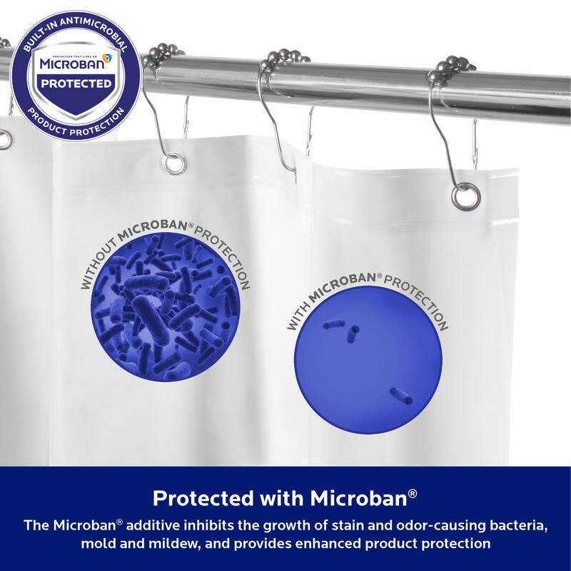 Kenney Microban Protected Medium Weight PEVA Shower Liner, 70" W x 72" H, 2-Pack