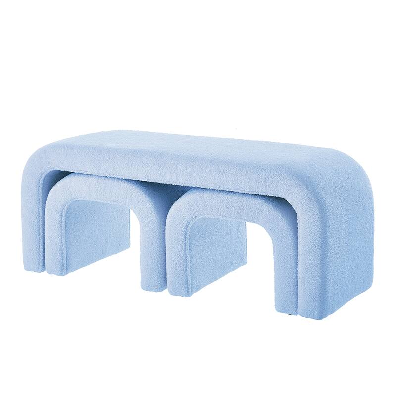 3-Piece End of Bed Bench Set with 2 Small Benches, Teddy Ottoman Bench Sofa Footrest for Entryway, Living Room