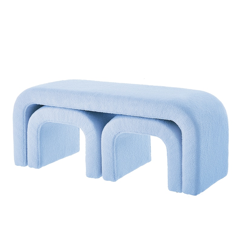 Set of 3 U-Shaped Modern Bench Teddy Ottoman Bench for Entryway, Bedroom End of Bed, Set of 3 Small Sofa Footrest Extra Seating