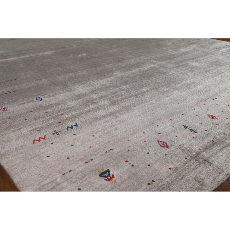 Hand Knotted Oriental 100% Wool Carpet Tribal Tribal Greys & Charcoal Gabbeh Area Rug - 9' 11'' X 7' 9''