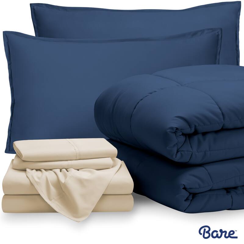 Bare Home Bed-in-a-Bag Down Alternative Comforter & Sheet Set - Dark Blue/Sand - King