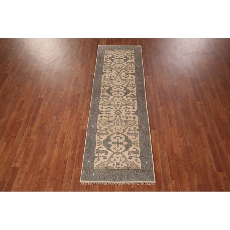 Earth Tone Oushak Oriental Runner Rug Handmade Wool Carpet - 2'7"x 7'11"