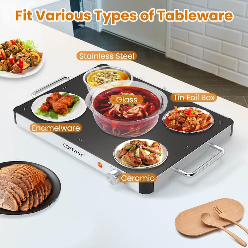 Costway 1/2/3/4PCS 16" x 12" Electric Warming Tray Tempered Glass Food