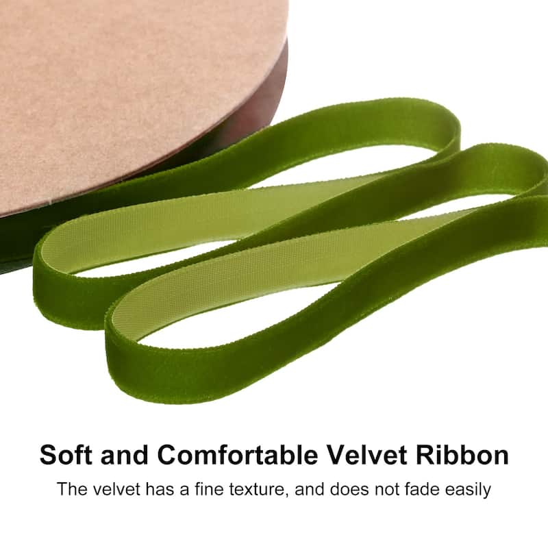 Thin Velvet Ribbon, Single Side Christmas Ribbon - Olive Green - 3/8"