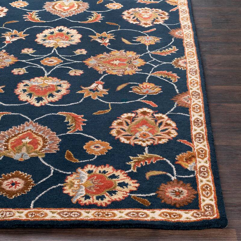 Hand-tufted Caliban Traditional Floral Ink Wool Area Rug - 4' Square