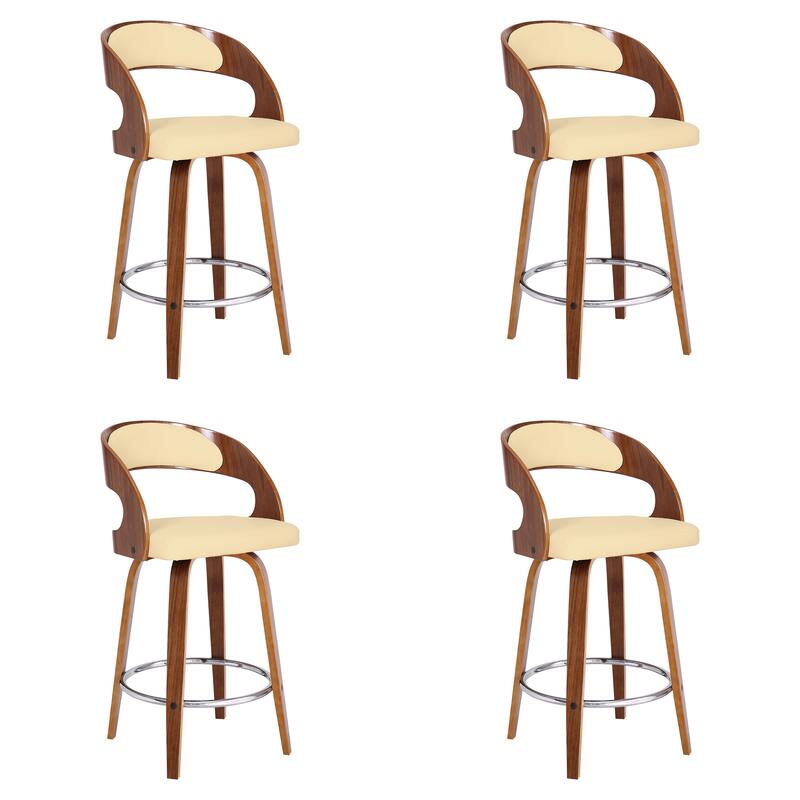 Shelly Mid-Century Swivel Bar Stool, Upholstered Counter Height Stool with Bentwood Legs