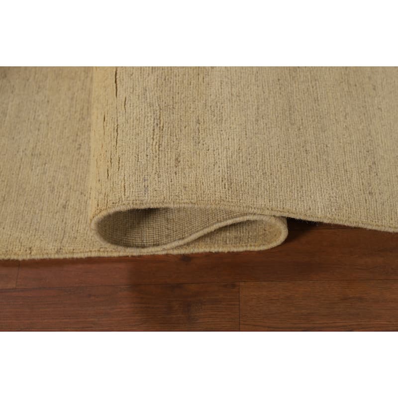 Modern Muted Yellow Gabbeh Runner Rug Hand-Knotted Wool Carpet - 2'8" x 9'8"