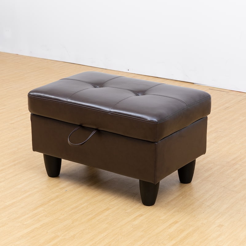 Brown Faux Leather Living Room Ottoman with Storage Space