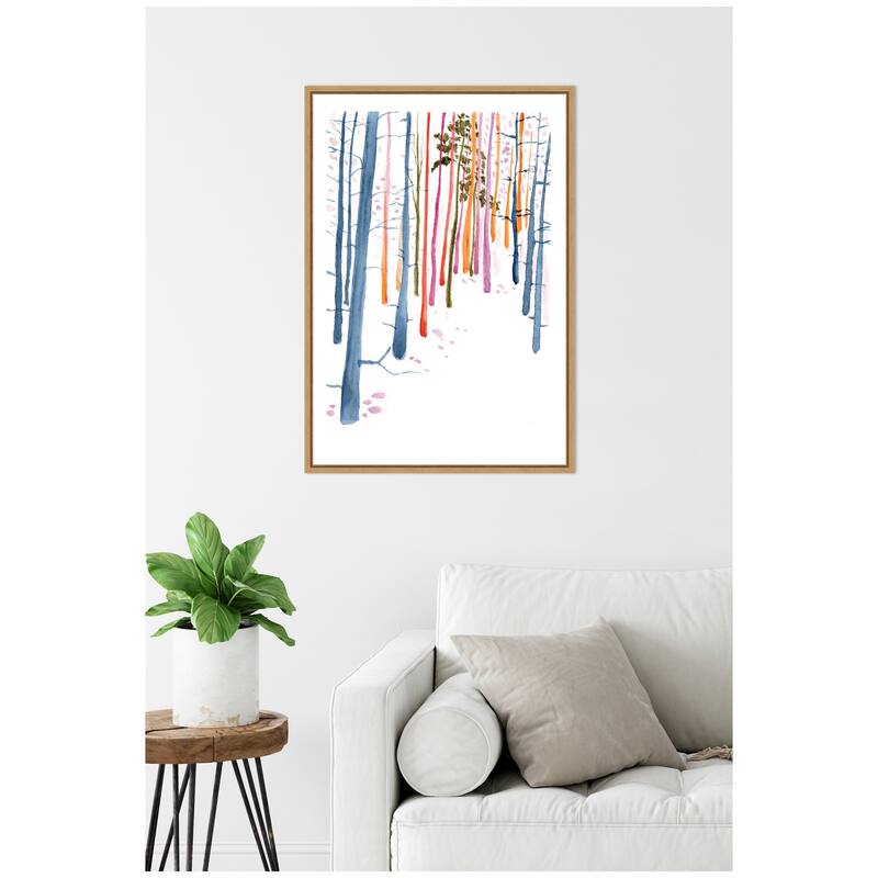 Kate and Laurel Sylvie Colorful Woodland Trees Framed Canvas by Viola Kreczmer