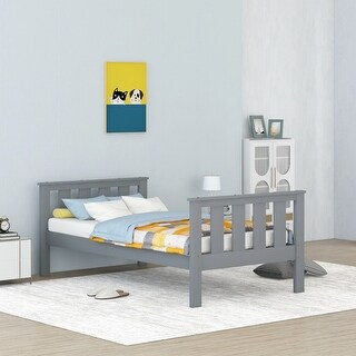 Twin Size Classic Modern Design Wood Platform Bed Frame with Footboard and Headboard