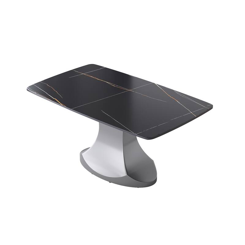 Dining Table for 6~8 Person, Faux Marble Kitchen Dining Table with Grey Pedestal.
