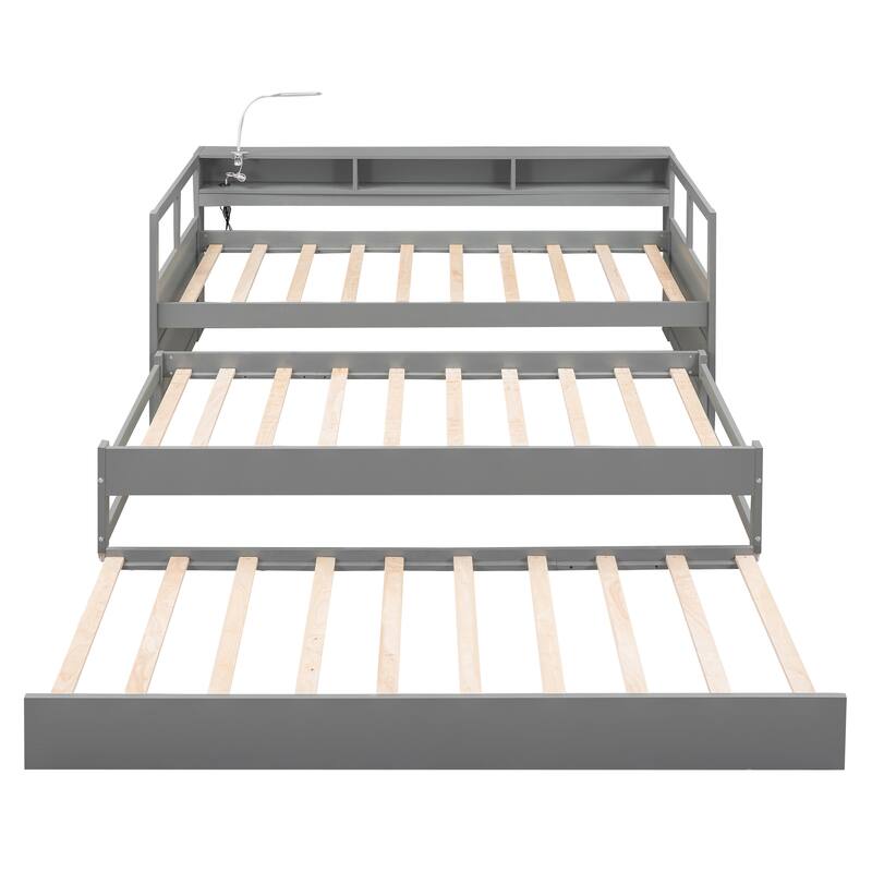 Twin XL Wood Daybed with 2 Trundles and USB Charging Design