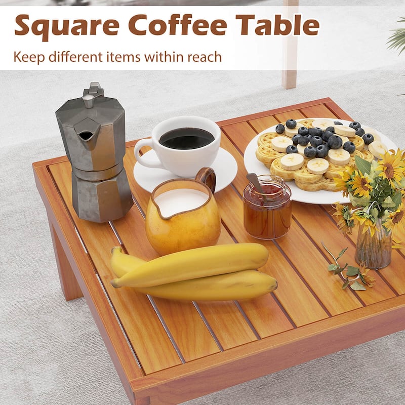 Gymax Set of 6 Acacia Wood Patio Furniture Set w/ Cushions & Coffee